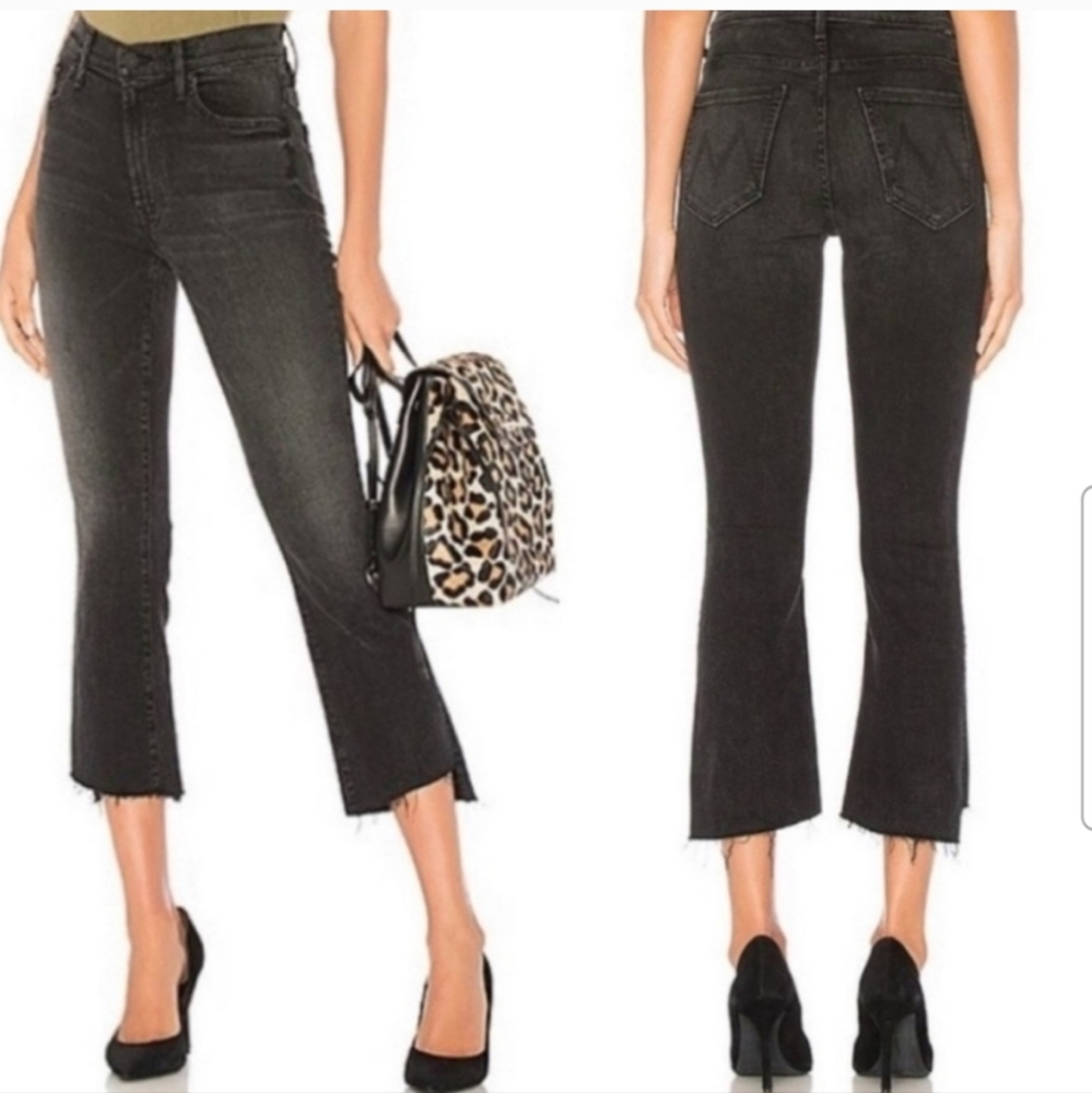 Mother Insider Crop Step Fray In Faded Black Denim Jeans 25